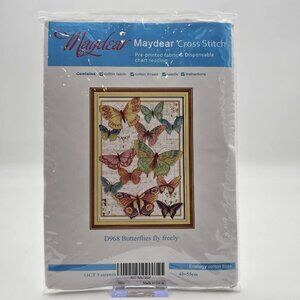 Maydear Butterflies Fly Freely Cross Stitch Kit Pre-Printed Fabric